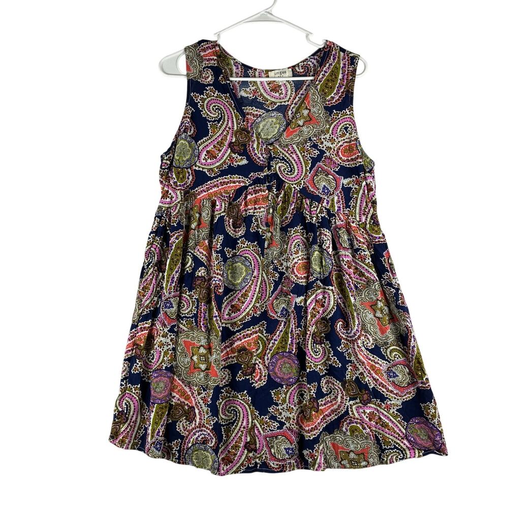 Umgee Sleeveless Babydoll Mini Dress/Tunic Blouse Top Womens Medium Paisley